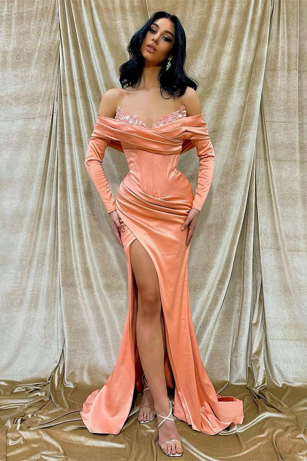 Off-The-Shoulder Long Sleeves Front Split Mermaid Evening Dress