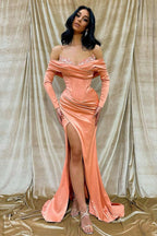 Off-The-Shoulder Long Sleeves Front Split Mermaid Evening Dress