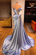 Vestido de Fiesta Manga Descubierta Largo con Abalorios y Abertura