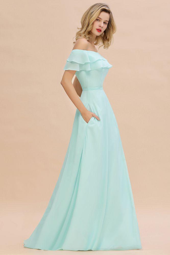 Off the Shoulder Mini-Green Front Slit Bridesmaid Dress Aline Beach Wedding Dress