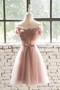 Vestido corto de fiesta con hombros descubiertos, encaje rosa y tul para homecoming PD200