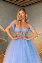 Short A-line Tulle Off-the-Shoulder Prom Dress Sweetheart