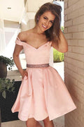 Robe de soirée rose courte asymétrique avec poches pour le bal de fin d'année PD125