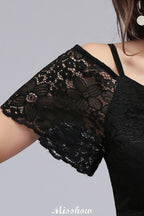 Off-the-shoulder Sleeveless Floor-Length A-line Bridesmaid Dresses Chiffon Lace V-Neck Prom Dress