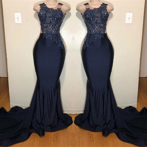 Off The Shoulder Sleeveless Mermaid Prom Dress with Intricate Appliques