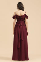 Off-the-Shoulder Sweetheart Burgundy Long Bridesmaid Dress With Slit