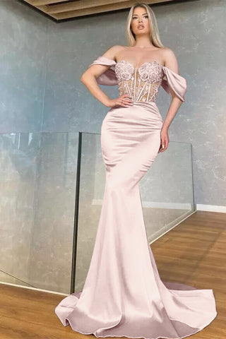 Burgundy Off the Shoulder Sweetheart Mermaid Long Evening Dresses
