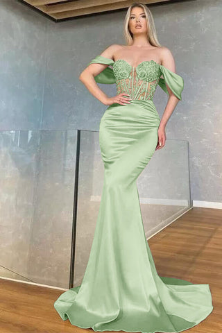 Burgundy Off the Shoulder Sweetheart Mermaid Long Evening Dresses