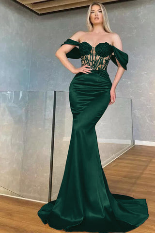 Burgundy Off the Shoulder Sweetheart Mermaid Long Evening Dresses