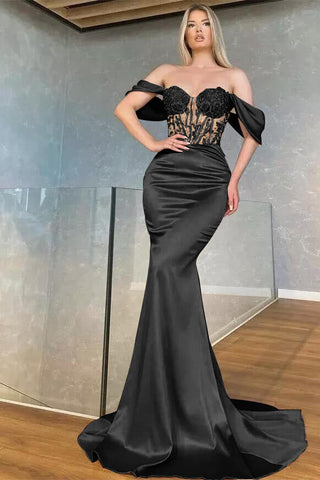 Burgundy Off the Shoulder Sweetheart Mermaid Long Evening Dresses