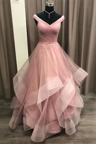 Vestido de festa champanhe com pregas e decote ombro a ombro PSK162