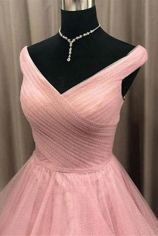 Vestido de festa champanhe com pregas e decote ombro a ombro PSK162