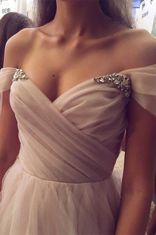 Long A-line Off-the-Shoulder Tulle Prom Dress