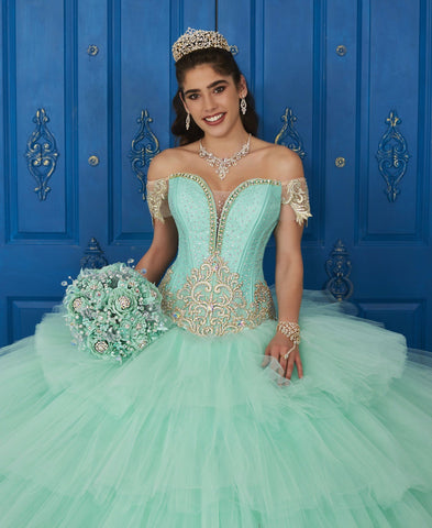 Schulterfreies Kleid mit V-Ausschnitt von House of Wu LA Glitter 24036