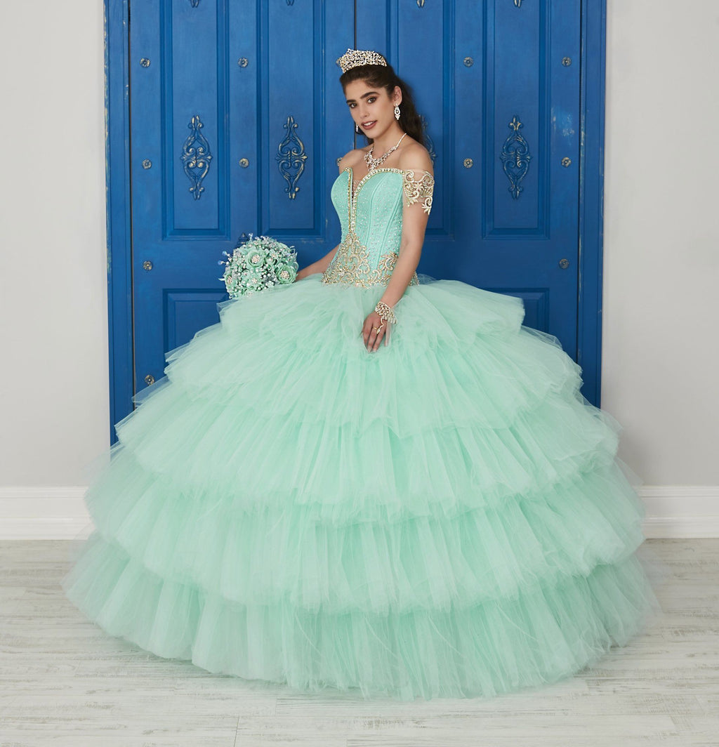 Off the Shoulder V-Neck Dress by House of Wu LA Glitter 24036