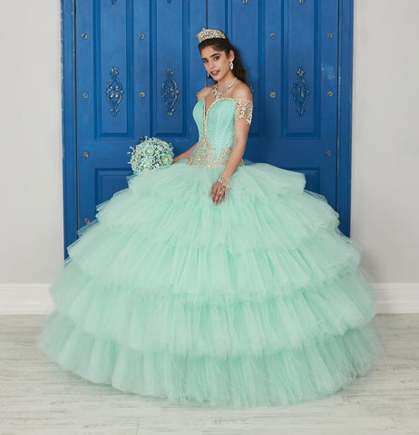 Schulterfreies Kleid mit V-Ausschnitt von House of Wu LA Glitter 24036