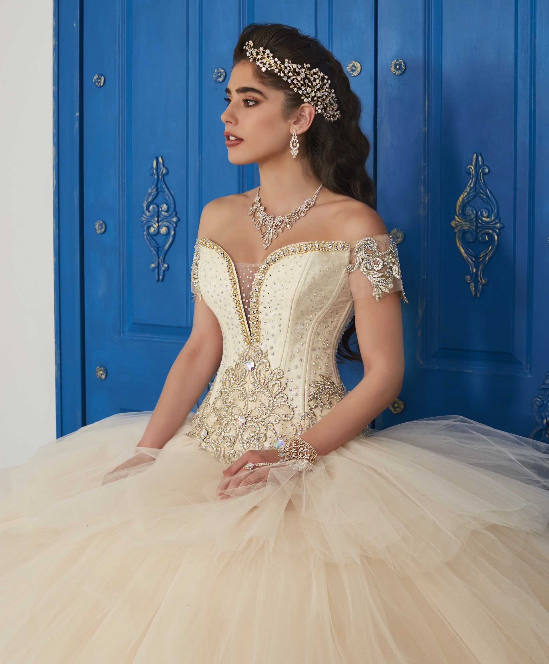 Off the Shoulder V-Neck Dress by House of Wu LA Glitter 24036