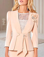 Zweiteiliges Etuikleid/Säulenkleid für die Mutter der Braut, Hochzeitsgast, Kirche, elegant, Rundhalsausschnitt, knielang, Spitze, Stretch-Stoff, kurze Ärmel, kurze Jacke, Kleider mit Schärpe/Band, Herbst