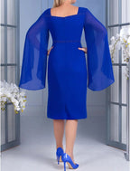 Meerjungfrau/Trompete Kleid für die Mutter der Braut, formeller Hochzeitsgast, elegant, Herzausschnitt, asymmetrisch, Chiffon, kurze Ärmel, mit Kristallen, einfarbig