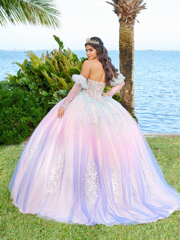 Vestido de quinceanera com corpete transparente e decote em V da Fiesta Gowns 56499