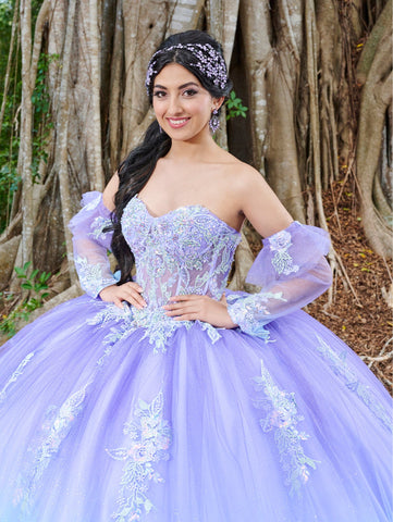 Vestido de quinceanera com corpete transparente e decote em V da Fiesta Gowns 56499