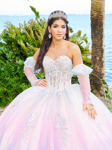 Vestido de quinceanera com corpete transparente e decote em V da Fiesta Gowns 56499