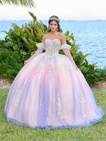 Vestido de quinceanera com corpete transparente e decote em V da Fiesta Gowns 56499