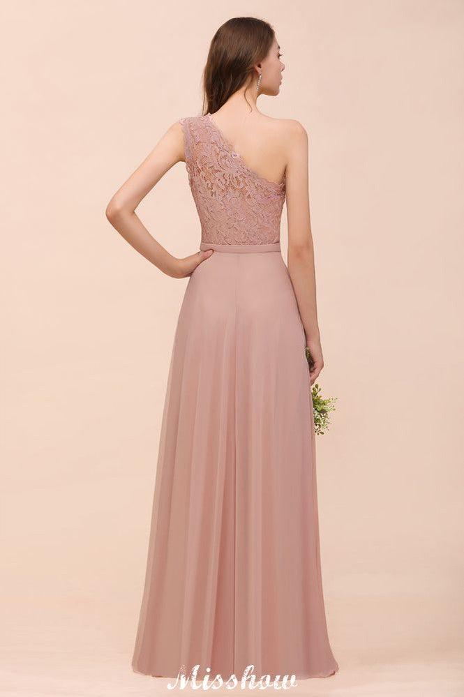 One Shoulder Chiffon Bridesmaid Dress Dusty Pink Wedding Guest Dress for Bride