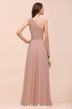 One Shoulder Chiffon Bridesmaid Dress Dusty Pink Wedding Guest Dress for Bride