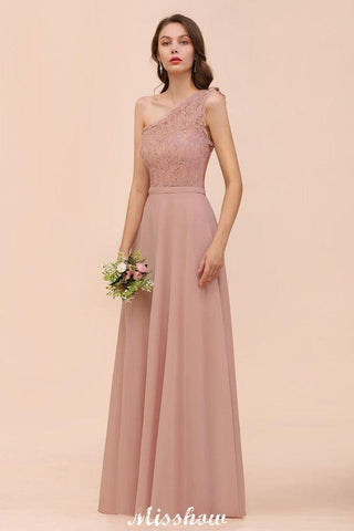 One Shoulder Chiffon Brautjungfernkleid Altrosa Hochzeitsgästekleid für die Braut