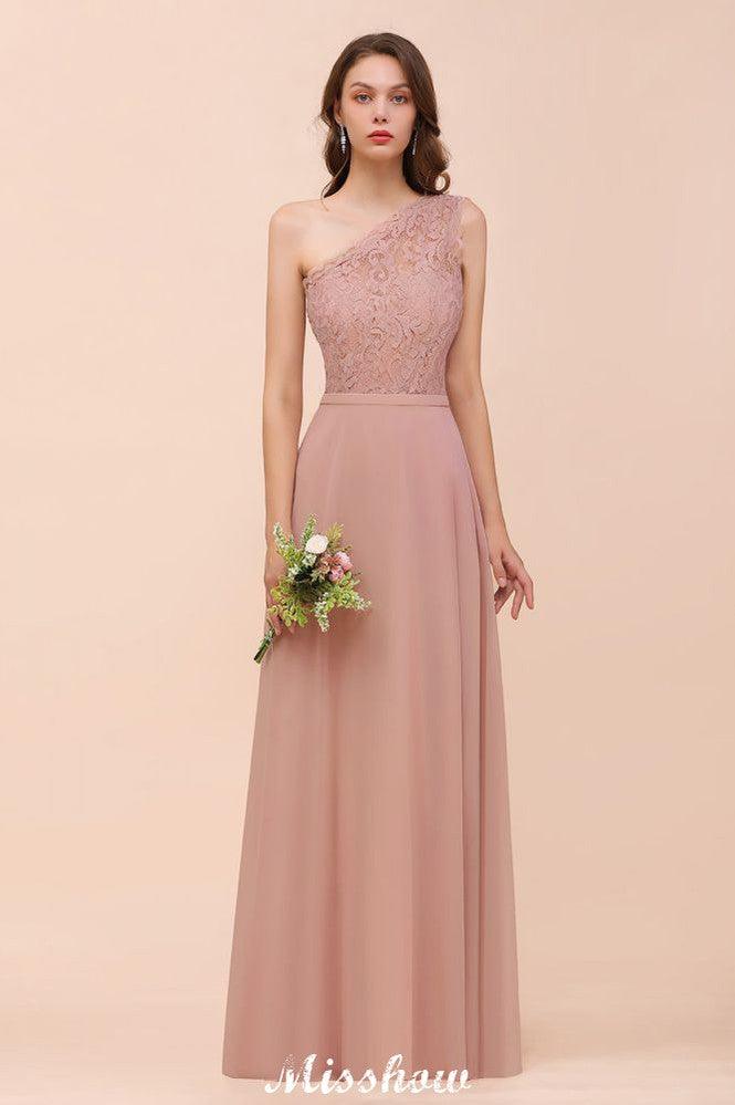 One Shoulder Chiffon Bridesmaid Dress Dusty Pink Wedding Guest Dress for Bride