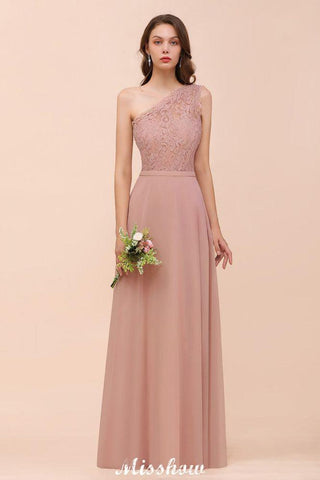 One Shoulder Chiffon Brautjungfernkleid Altrosa Hochzeitsgästekleid für die Braut