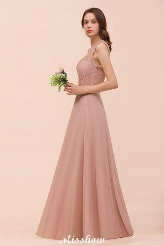 One Shoulder Chiffon Brautjungfernkleid Altrosa Hochzeitsgästekleid für die Braut