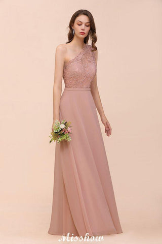 One Shoulder Chiffon Brautjungfernkleid Altrosa Hochzeitsgästekleid für die Braut