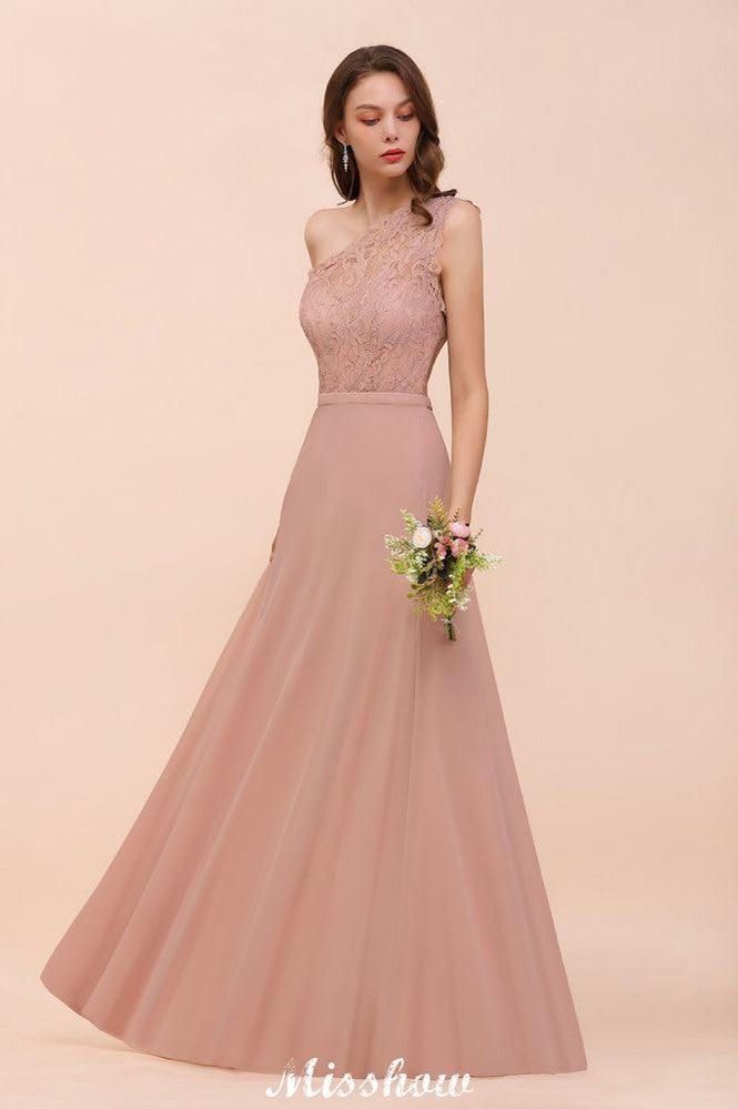 One Shoulder Chiffon Bridesmaid Dress Dusty Pink Wedding Guest Dress for Bride