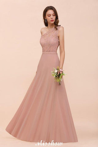 One Shoulder Chiffon Brautjungfernkleid Altrosa Hochzeitsgästekleid für die Braut