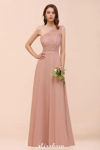 One Shoulder Chiffon Brautjungfernkleid Altrosa Hochzeitsgästekleid für die Braut