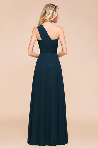 Ein-Schulter-bodenlanges Brautjungfernkleid A-Linie Chiffon Hochzeits-Partykleider