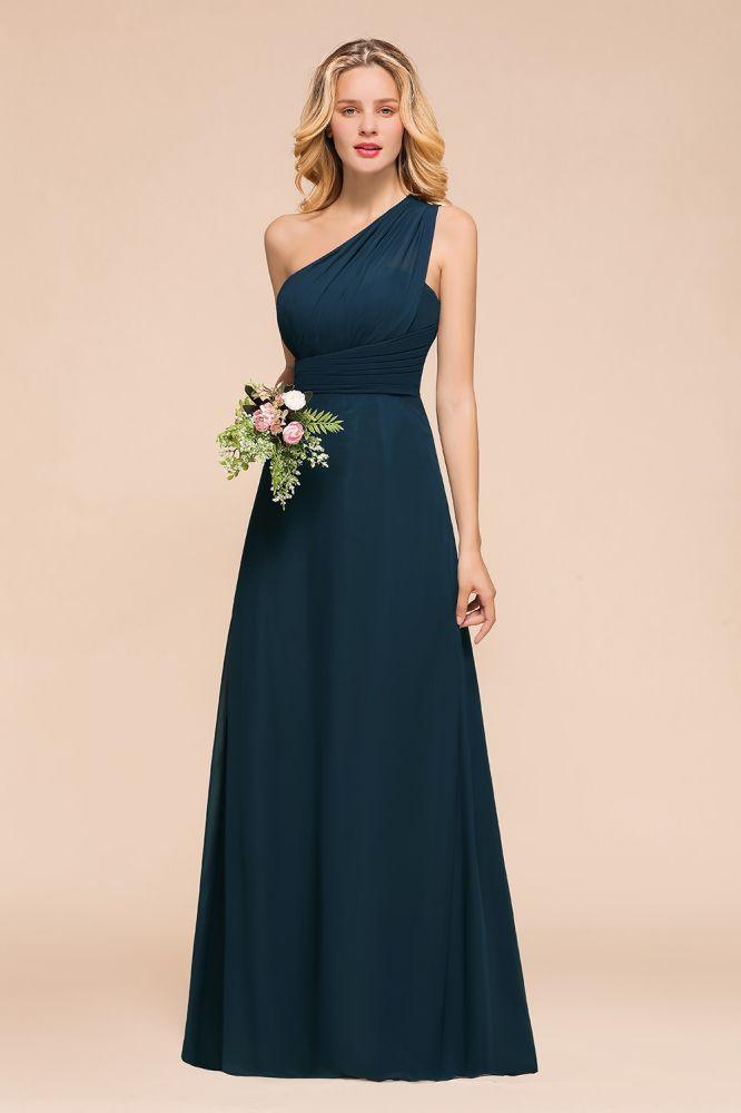One Shoulder Floor-Length Bridesmaid Dress A-line Chiffon Wedding Party Dresses