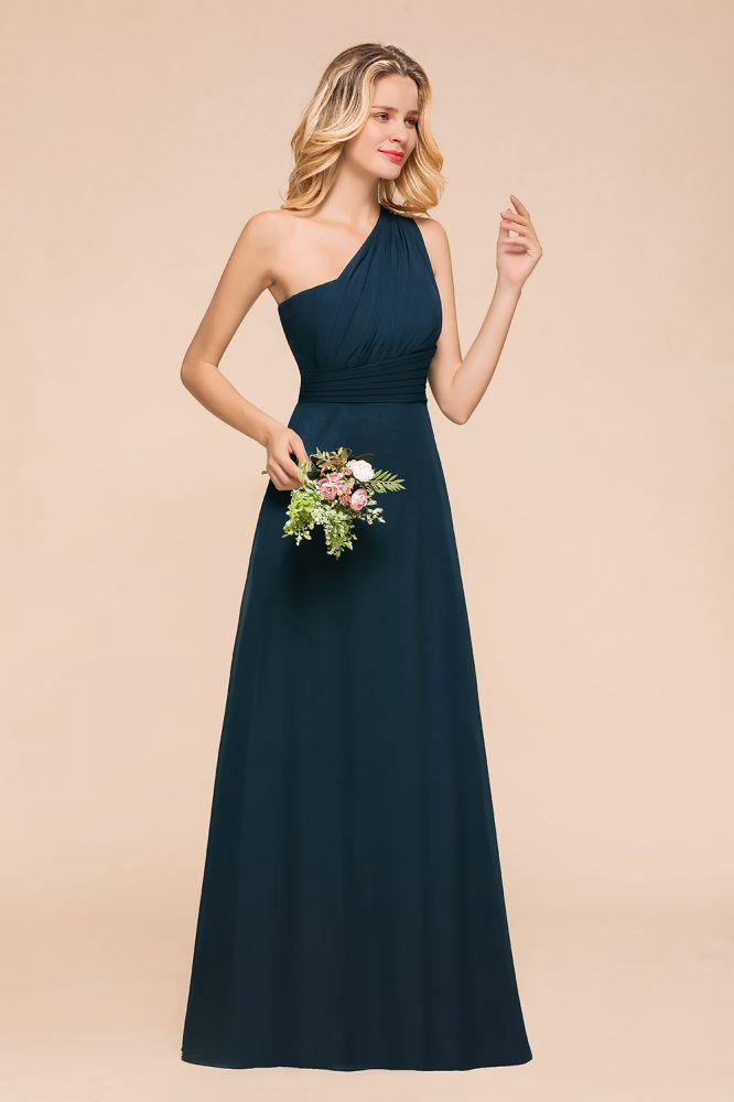 One Shoulder Floor-Length Bridesmaid Dress A-line Chiffon Wedding Party Dresses