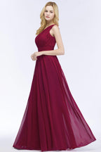 One-shoulder Floor Length Burgundy Ruffled Chiffon A-line Bridesmaid Dresses