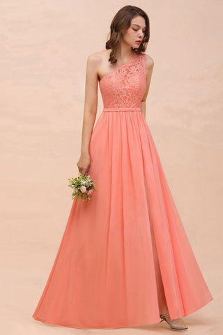 Brautjungfernkleid mit Blumenmuster und einer Schulter, seitlicher Schlitz, formelles Hochzeitsgastkleid mit Tasche