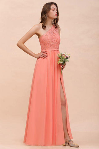 Brautjungfernkleid mit Blumenmuster und einer Schulter, seitlicher Schlitz, formelles Hochzeitsgastkleid mit Tasche