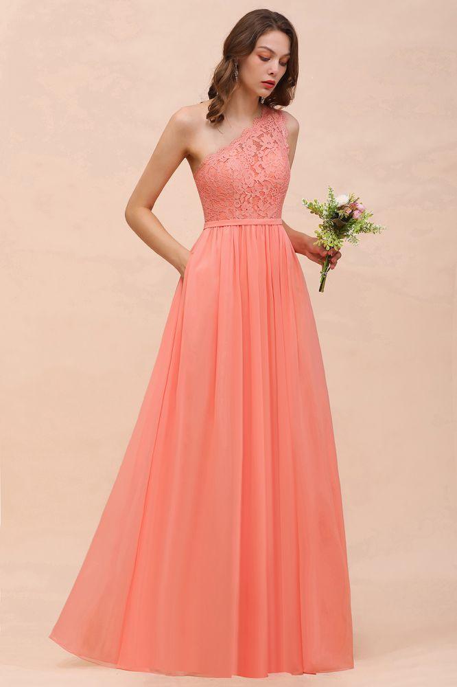 One Shoulder Floral Bridesmaid Dress Side Split Formal Wedding Guest Dress with Pocket