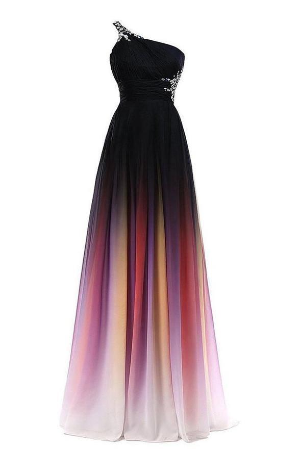 One-Shoulder-Gradient Chiffon Backless Prom Kleider Abendkleider PG936