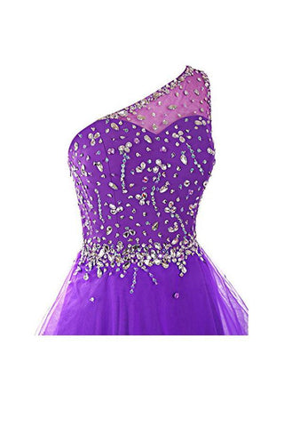 One-Shoulder-Ballkleider Tüll Homecoming-Kleid mit Perlenbesatz PG065