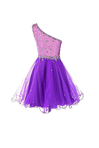 One-Shoulder-Ballkleider Tüll Homecoming-Kleid mit Perlenbesatz PG065