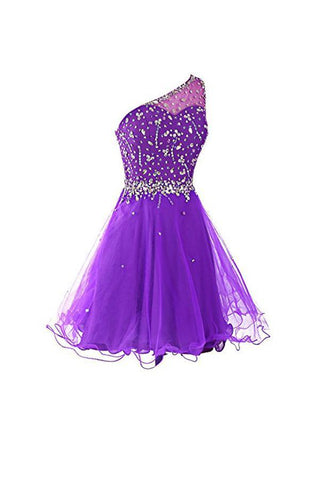 One-Shoulder-Ballkleider Tüll Homecoming-Kleid mit Perlenbesatz PG065