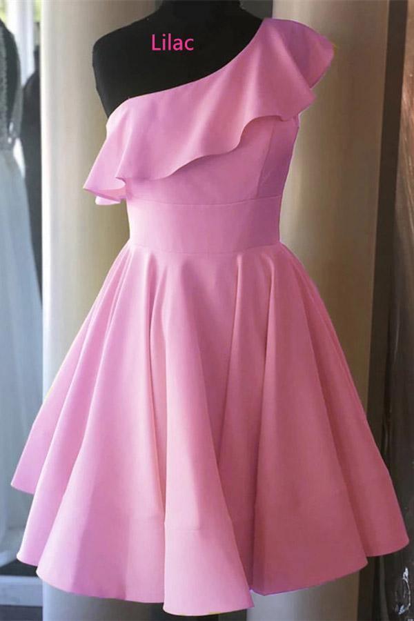 One Shoulder Ruffled Short Prom Dress Yellow Homecoming Dress  PD342