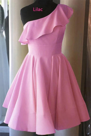 Kurzes Ballkleid mit einer Schulter und Rüschen, Gelbes Homecoming-Kleid PD342